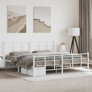 Berkfield Metal Bed Frame without Mattress with Footboard White 193x203cm