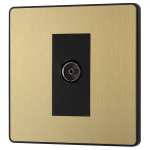 British General Single Screwless TV & radio socket Satin Brass effect