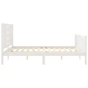 Berkfield Bed Frame with Headboard White King Size Solid Wood