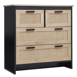 Black Rattan Effect 4 Drawer Chest Sideboard Clothes Cabinet Hallway Accent Cabinet