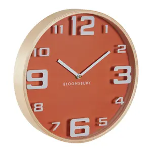 Interiors by Premier Sleek Orange Wood Large Numbers Wall Clock, Modern Design Clock In Kitchen, Versatile Wall Clock For Indoor