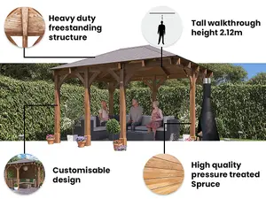 Dunster House Corner Gazebo 4m x 3m Garden Shelter Canopy Wooden Roof Shingles Leviathan