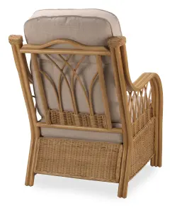 Desser Viola Light Oak Natural Rattan Conservatory Armchair Real Cane Indoor Wicker Chair with UK Sewn Cushion in Biscuit