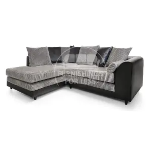 Luca 3-4 Seater L Shaped Corner Sofa Fabric and Leather Trim Black and Grey Left Hand Facing