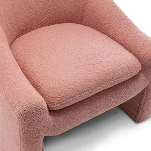 Boucle Teddy Fabric Pink Nicci Accent Chair with Footstool