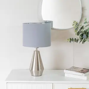 ValueLights Jax Silver Metal Touch Dimmer Table Lamp with Grey/Silver Drum Shade