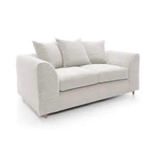 Jumbo White Cord 2 Seater Sofa for Living Room with Thick Luxury Deep Filled Cushioning