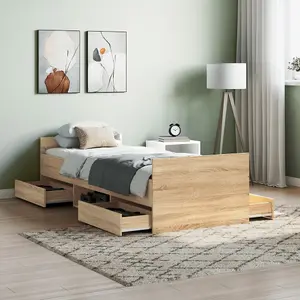 Berkfield Bed Frame with Headboard and Footboard Sonoma Oak 75x190 cm