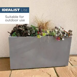 IDEALIST™ 100cm Trough Garden Planter, Grey Reinforced Stone Outdoor Large Plant Pot L100 W36 H51 cm, 185L