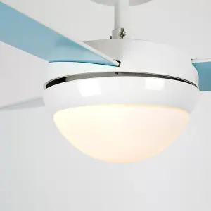 ValueLights 42" Duck Egg Blue Reversible Blade Ceiling Fan With Frosted Shade And Remote Control