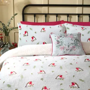 Winter Robin Plush Duck Egg Duvet Cover Set