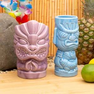 Bar Bespoke Tiki Gods Hawaiian Tall Beaker Cocktail Mugs 2 Pack Blue and Purple