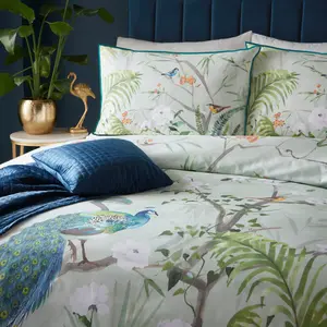 Peacock Jungle Cotton No Pattern Duvet Cover Set with Pillowcases Super King - 2 Standard Pillowcases