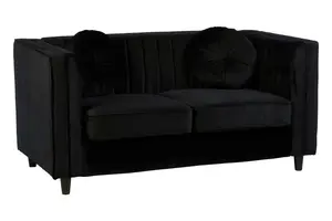 Interiors by Premier Farah Two Seat Black Velvet Sofa