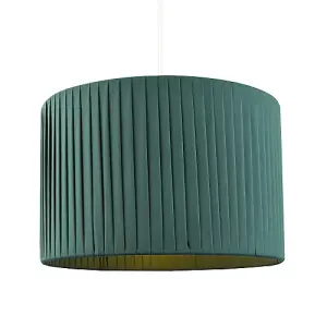 Contemporary Designer Double Pleated Green Cotton Fabric 12 Drum Lamp Shade