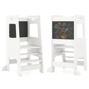 COSTWAY Kids Step Stool Baby Kitchen Helper with Chalkboard & Adjustable Step