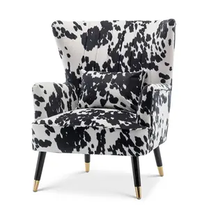 Cow Print Fabric Victoria Accent Chair with Footstool