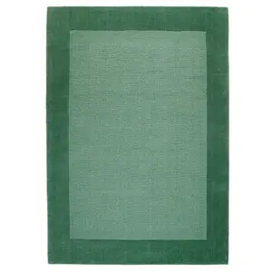 Handmade Luxurious Easy to Clean Modern Wool Bordered Green Plain Wool Living Room & Bedroom Rug-160cm X 230cm