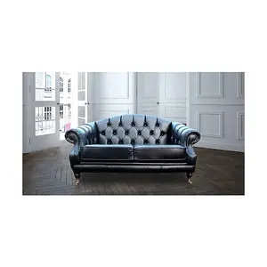 Chesterfield 2 Seater Old English Black Leather Sofa Settee Bespoke In Victoria Style