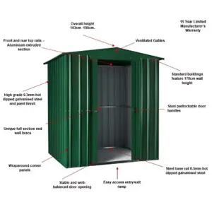 6 x 4 Apex Metal Garden Shed - Heritage Green (6ft x 4ft / 6' x 4' / 1.8m x 1.2m)