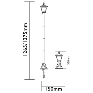 Solar Powered Height Adjustable Casablanca Lamp Post - 10 Lumen Weather & UV Resistant Outdoor Garden LED Light - H126.5 x 15cm