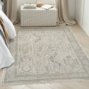 Ivory Grey Traditional Abstract Rug Easy to clean Dining Room-69cm X 244cmcm (Runner)