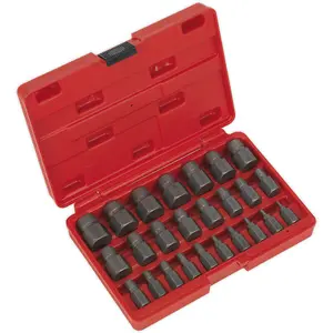 25 Piece Multi-Spline Screw Extractor Set - Reverse Spiral Design - Hex Head