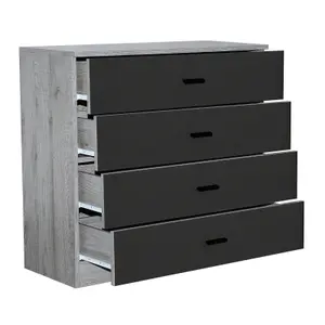 URBNLIVING Height 73cm 4 Drawer Wooden Bedroom Chest Cabinet Modern Ash Grey Carcass and Black Drawers Wide Storage Cupboard Close