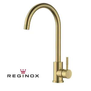 Reginox Taravo BG Single Lever Swan Neck Brushed Gold Kitchen Mixer Tap