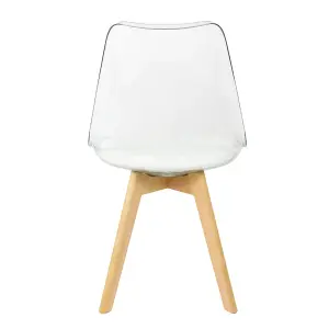 Soho Clear and White Plastic Dining Chair with Squared Light Wood Legs