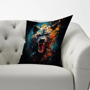 Splashart Angry Hyena Face Cushions 60cm x 60cm