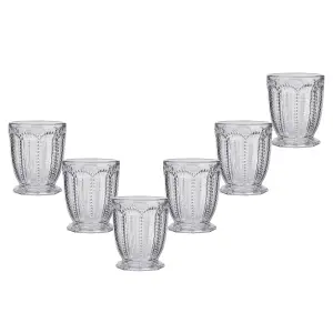 Set of 6 Vintage Luxury Clear Embossed Short Drinking Glass Whiskey Glass Tumblers 340ml