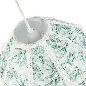 Victorian Empire Handmade Lamp Shade with Emerald Green Leaves and White Tassels