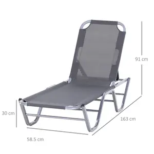 Outsunny Sun Lounger Relaxer Recliner with 5-Position Adjustable Backrest Silver