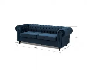 Chesterfield Velvet Fabric 3 Seater Sofa, Midnight Blue