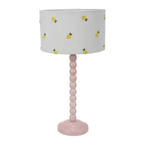 ValueLights Bobbins Painted Rose Table Lamp with Lemon Embroidered Drum Lamp Shade and LED Bulb