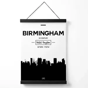 Birmingham Black and White City Skyline Medium Poster with Black Hanger