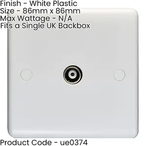 1 Gang Single TV Aerial Wall Face Plate - WHITE Female Coaxial Socket Outlet