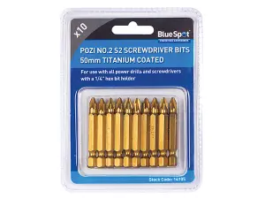 BlueSpot Tools Titanium Coated Screwdriver Bits PZ2 x 50mm (Pack 10)