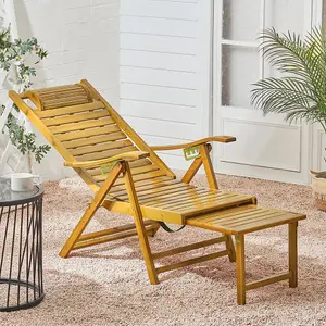 Foldable Adjustable Bamboo Indoor and Outdoor Wooden Rocking Chair Sun Lounge Recliner Chair