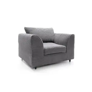 Jumbo Grey Cord Armchair for Living Room with Thick Luxury Deep Filled Cushioning