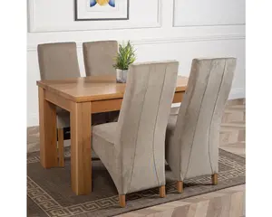 Dakota 127 x 82 cm Chunky Oak Small Dining Table and 4 Chairs Dining Set with Lola Grey Fabric Chairs