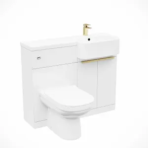 Nes Home Right Hand Basin Vanity Unit With Brushed Brass Handles, WC Unit, Tap & Toilet