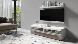 Elegant Roger 41 TV Cabinet 1400mm in Andersen Pine & Oak Sonoma Truffle - Stylish Media Solution H350mm D400mm