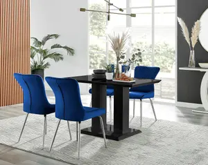 Furniturebox Imperia 4 Modern Black High Gloss Dining Table and 4 Blue Nora Silver Leg Chairs