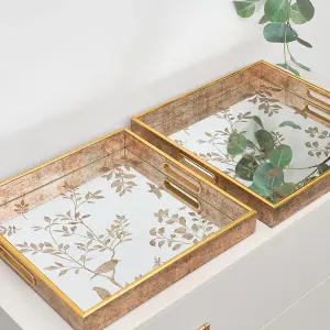 Melody Maison Gold Printed Mirrored Tray - Large - 37cm x 37cm