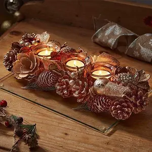 Christmas Tealight Candle Holder with Pinecones