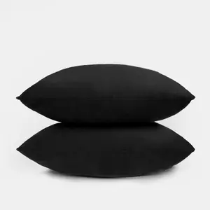 Sienna 2 x Matte Velvet Filled Cushion Covers Soft Zip, Black - 45 x 45cm