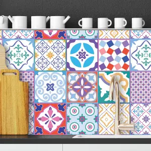 24 Pieces 15x15cm Classic Moroccan Colourful Mixed 1 Tile Stickers