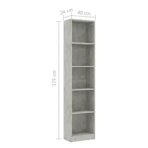 Berkfield 5-Tier Book Cabinet Concrete Grey 40x24x175 cm Engineered Wood